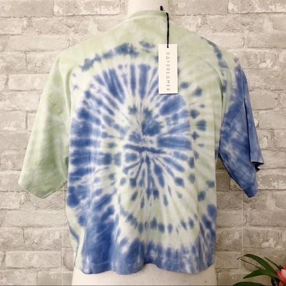 NWT DAYDREAMER 100% Cotton Green Iris Tie Dye Boxy Crop Tee Top Size Small - Picture 5 of 15